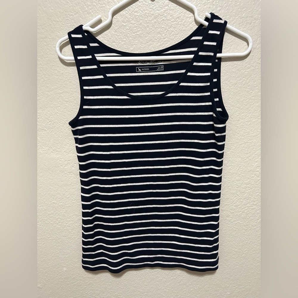 Eddie Bauer Striped Tank Top Navy White Stretch Cotton Blend Size Medium